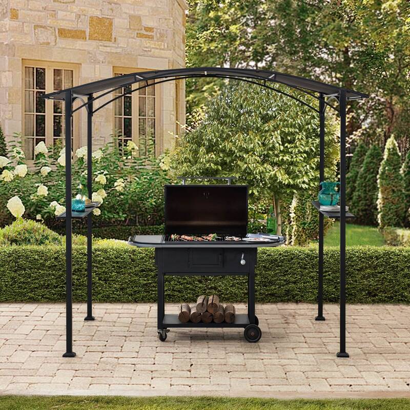 SUNJOY 5x8 Outdoor Grill Gazebo with Arch Canopy and Bar Shelves