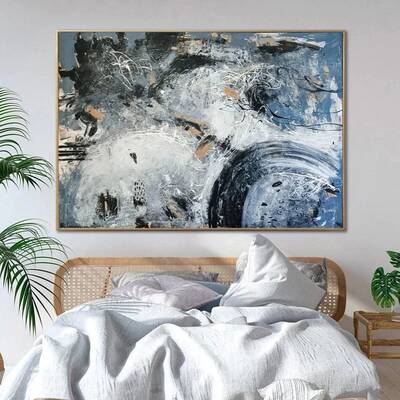 Original Abstract Colorful Paintings On Canvas Textured Blue Painting Hand Painted Art Acrylic Oil Painting | DIMENSION