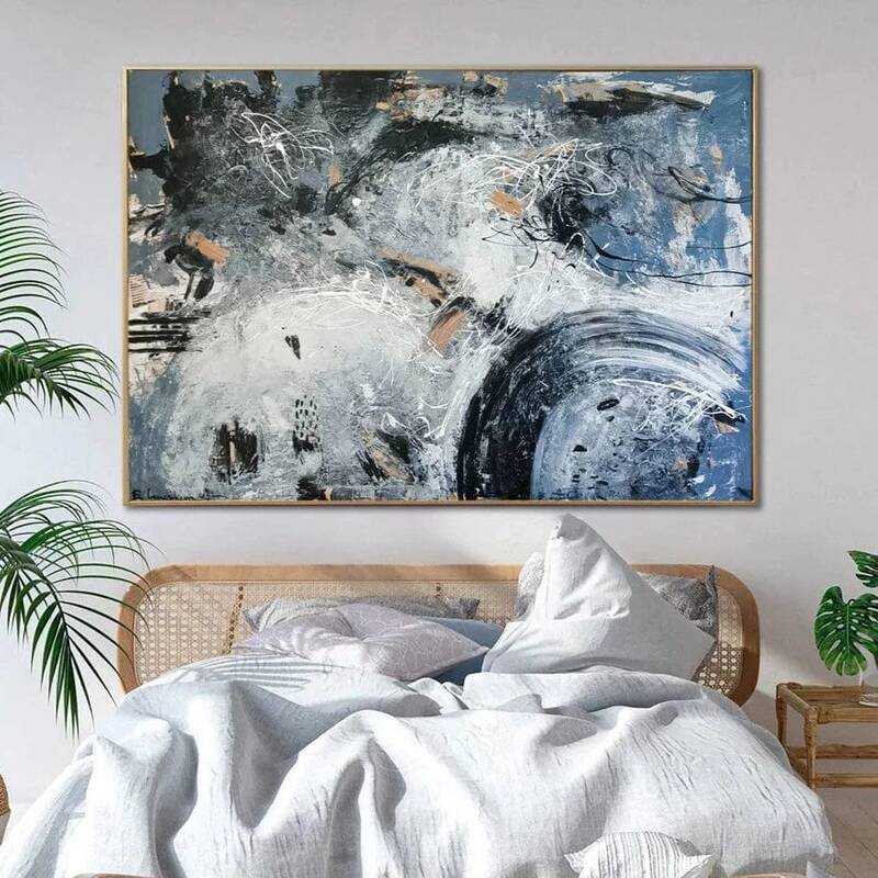 Original Abstract Colorful Paintings On Canvas Textured Blue Painting Hand Painted Art Acrylic Oil Painting | DIMENSION