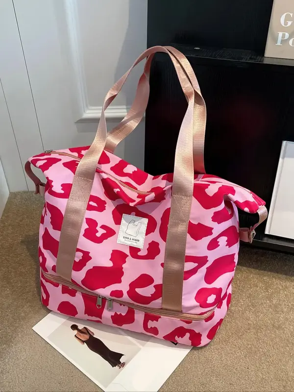 Summer Fashionable Lightweight Large Capacity Travel Bag for Women, Animal Print Zipper Shoulder Bag for Work & School, Daily...