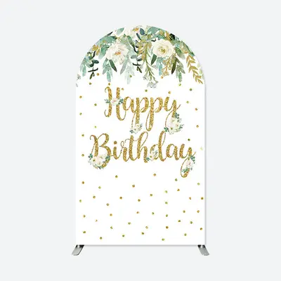 Aperturee Gold Floral Birthday Double Sided Arch Backdrop | Circle Arch Backdrop Diy | Custom Arched Wall Covers | Diy Arch B...