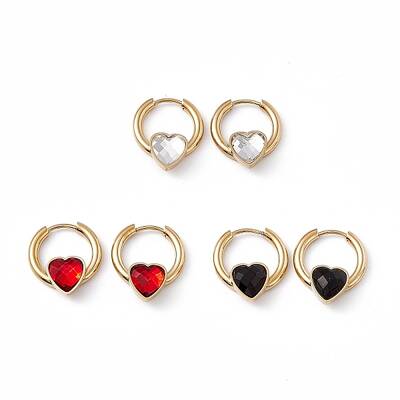 Cubic Zirconia Heart Hoop Earrings