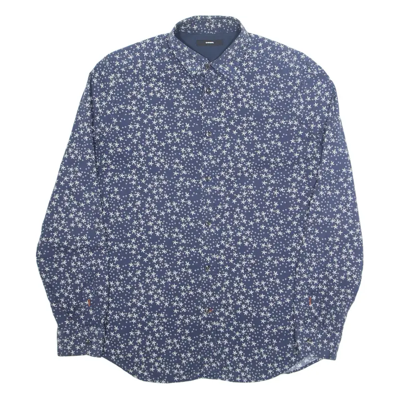 DIESEL Mens Shirt Blue Floral Long Sleeve L