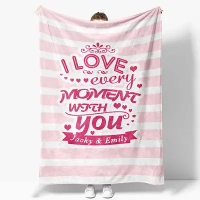 Love Every Moment With You Stripe Custom Name Blanket - Aperturee