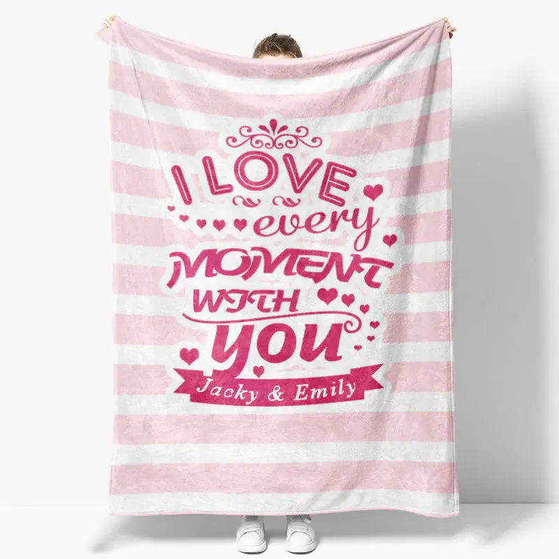 Love Every Moment With You Stripe Custom Name Blanket - Aperturee