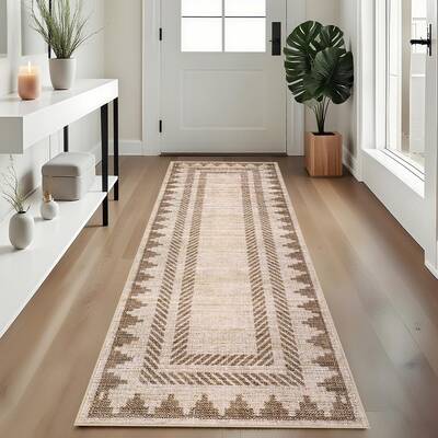 Garvee Modern Geometric Runner Rug 2x6 Washable Hallway Runner Unique Bordered Neutral Bathroom Rug Non Slip, Non Shedding St...