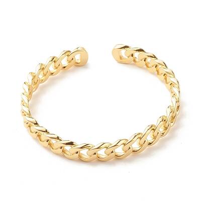 Brass Curb Chain Shape Open Cuff Bangle for Women