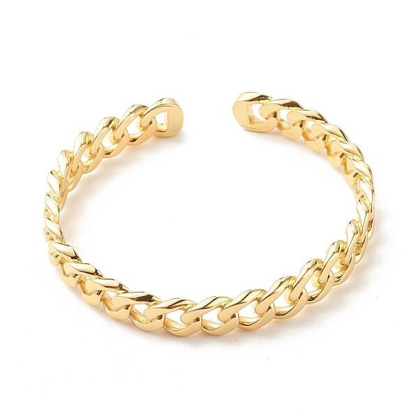 Brass Curb Chain Shape Open Cuff Bangle for Women