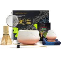 TEANAGOO 7-Piece Matcha Whisk Set – Gr Utensils adient Pink & White Ceramic Bowl, Bamboo Whisk, Scoop, Sifter & Spoon – J...