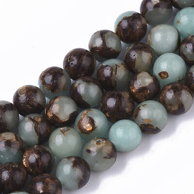 Assembled Synthetic Aqua Terra Jasper and Bronzite Beads Strands
