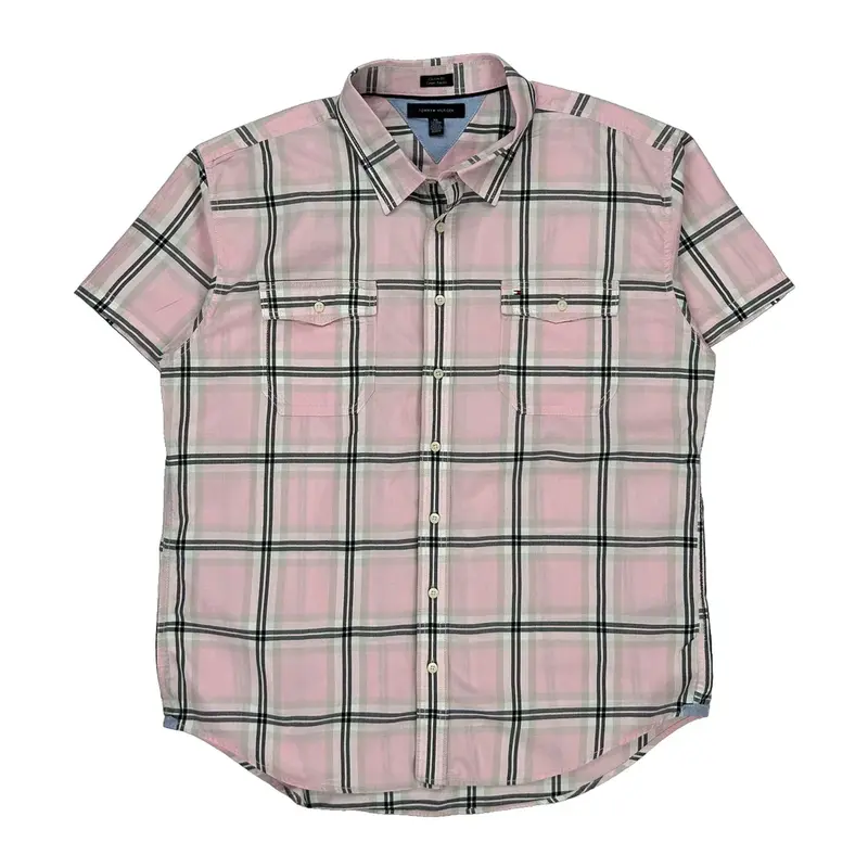 Tommy Hilfiger Checked Short Sleeve Shirt - 2XL Pink Cotton