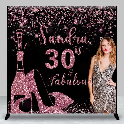 Custom Photo Rose Gold Black 30th Birthday Backdrop