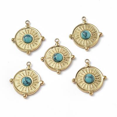 PVD Vacuum Plating 201 Stainless Steel Natural Turquoise Pendants
