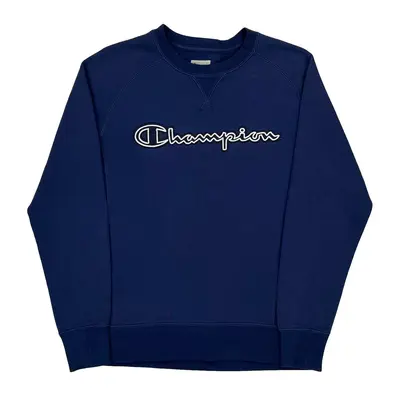 Champion Spellout Sweatshirt - Small Blue Cotton Blend