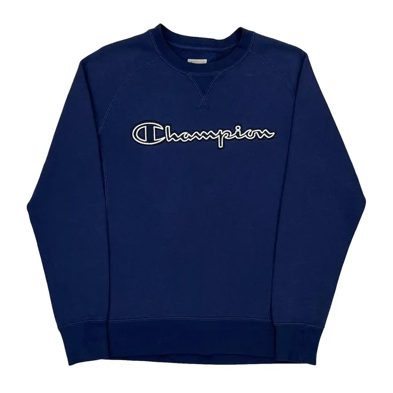 Champion Spellout Sweatshirt - Small Blue Cotton Blend