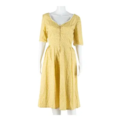 NEO VINTAGE Womens Day Dress Yellow Floral Short Sleeve Midi M