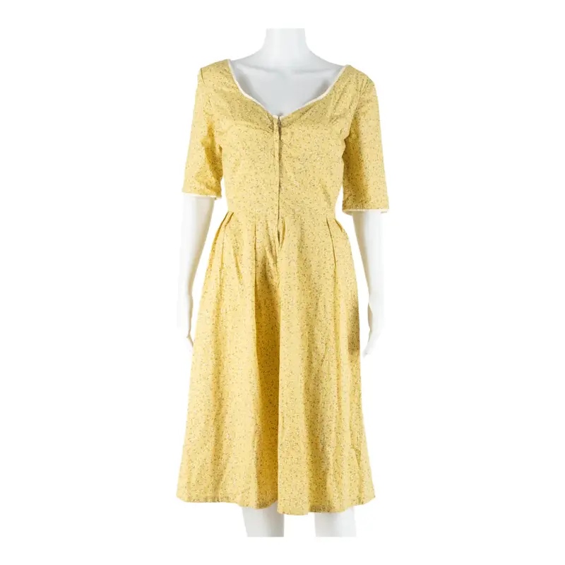 NEO VINTAGE Womens Day Dress Yellow Floral Short Sleeve Midi M