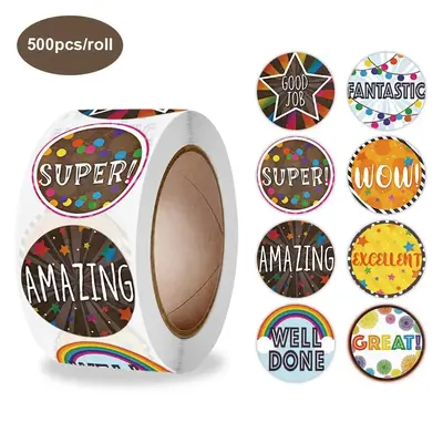 500pcs/roll Cheer Encouragement Label Sticker, Round Gift Wrapping Decor Label, Envelope Sealing Sticker, Teacher Teaching En...