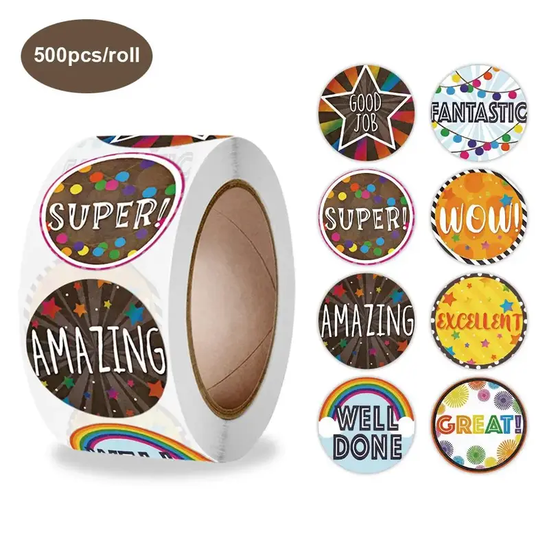 500pcs/roll Cheer Encouragement Label Sticker, Round Gift Wrapping Decor Label, Envelope Sealing Sticker, Teacher Teaching En...