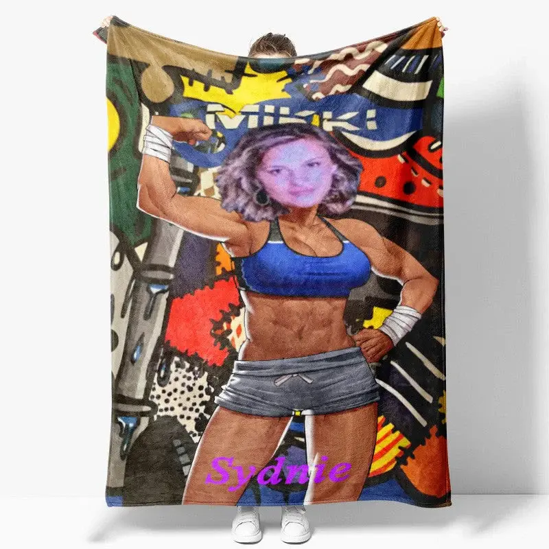 Personalized Face Power Body Building Woman Blanket - Lofaris