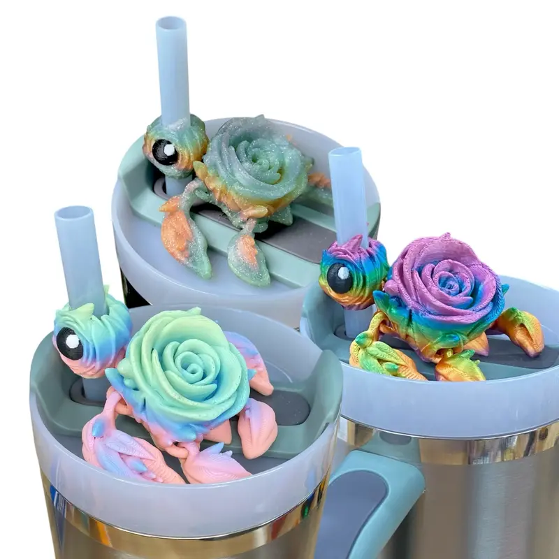 Rainbow Turtle Straw Buddy – Cute Straw Topper for Tumblers & Stanley Cups