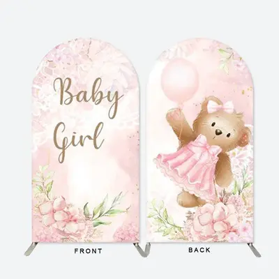 Pink Floral Teddy Bear Baby Shower Arch Backdrop