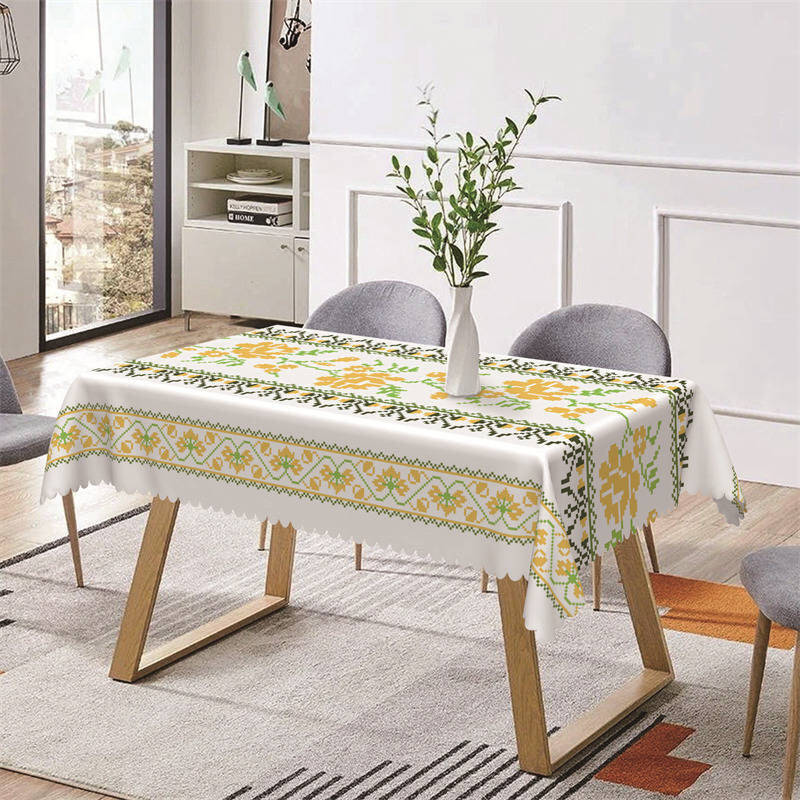 Yellow Flowers Low Pixels White Rectangle Tablecloth - Aperturee