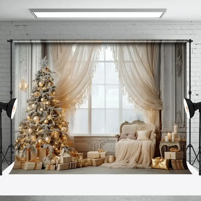 Aperturee Indoor Warm Home Xmas Trees Beige Christmas Backdrop - Aperturee