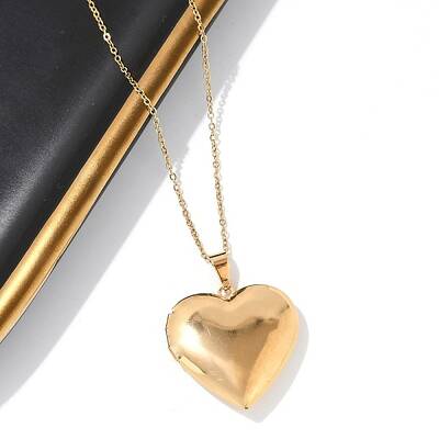 304 Stainless Steel Heart Locket Pendant Cable Chain Necklaces for Women