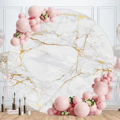 Aperturee Marble Texture Circle Happy Birthday Backdrop For Party