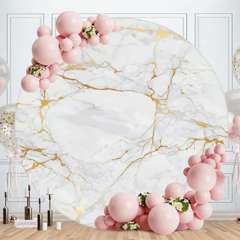 Aperturee Marble Texture Circle Happy Birthday Backdrop For Party