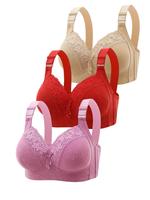 Women's Contrast Lace Push Up Bra, Fit Adjustable Strap Bra, Soft Comfortable Breathable Elegant Lady Lingerie for All Seaso...