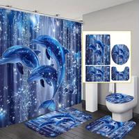Dolphin Pattern Shower Curtain with Hooks, 1 Count Waterproof Bathroom Curtain with 12 Hooks, Bathroom Decor Supplies for Hom...