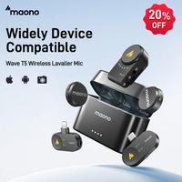 Maono Wave T5  Wireless  Lavalier Microphone with Magnetic Clip & Voice Filter For iPhone, Type C Android Smartphone, Vlog Vi...