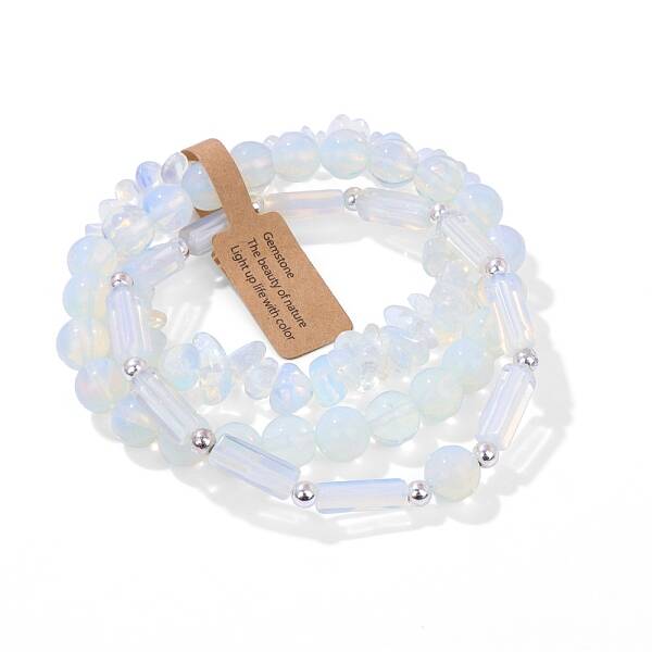 3Pcs Synthetic Opalite Bead Bracelet  Sets for Men