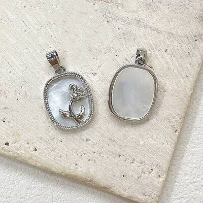 Brass Pave White Shell Oval Pendants