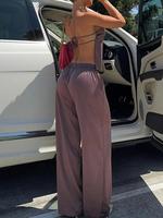 Women's Solid Color Backless Top & Pants Two-piece Set, Casual Fashion Cozy Two Piece Outfits for Daily Outdoor Wear, Ladies ...