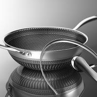13.3Inch Stainless Steel Non-stick Wok With Lid And 2pcs Cookware Accessories, Honeycomb Design, Home Cooking Pan, Induction ...