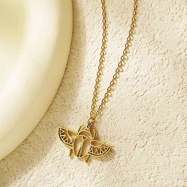 Stainless Steel Hollow Beetle Head Pendant Necklaces