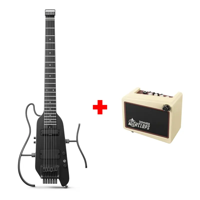 Donner HUSH™ X PRO Electric Guitar - Black / Guitar+Cyclops Amplifier