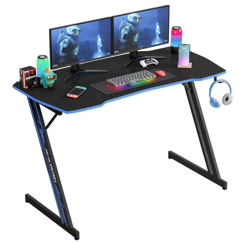 35/39/47 Inch Modern Computer Desk Carbon Fiber Surface for Home Office with Headphone Hook Sturdy Workstation Table Z-Shaped...