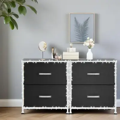 【Diamond Drawer】Mr IRONSTONE Small Nightstand with 2 Fabric Storage Drawers, End Table, Wooden Top Fabric Cabinet Dresser...