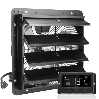 VEVOR Shutter Exhaust Fan, 16'' with Temperature Humidity Controller, EC-motor, 2650 CFM, 10-Speed Adjustable Wall Mount Att...