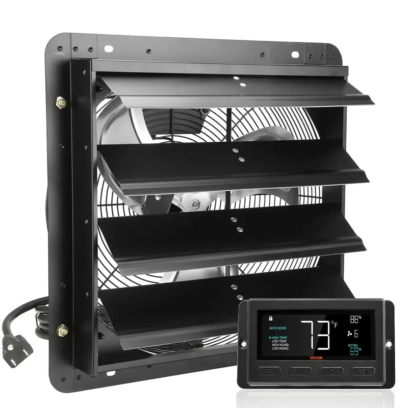 VEVOR Shutter Exhaust Fan, 16'' with Temperature Humidity Controller,  EC-motor, 2650 CFM, 10-Speed Adjustable Wall Mount Att...