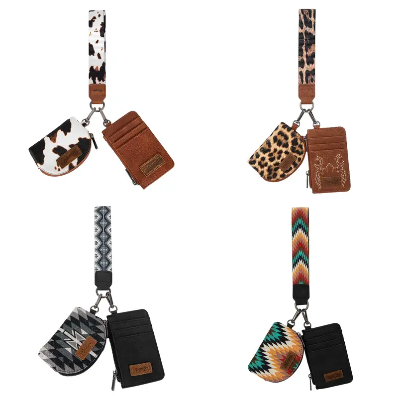 Wrangler Western Aztec Keychain Wristlet Wallets for Women Dual Pouch Wristlet Credit Card Holder