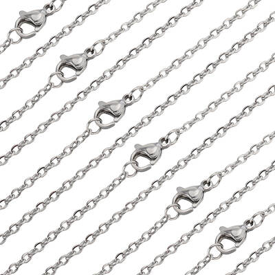 30Pcs 304 Stainless Steel Flat Cable Chain Necklaces Set for Men Women