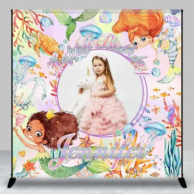 Personalized Sea World Mermaid Birthday Backdrop - Aperturee