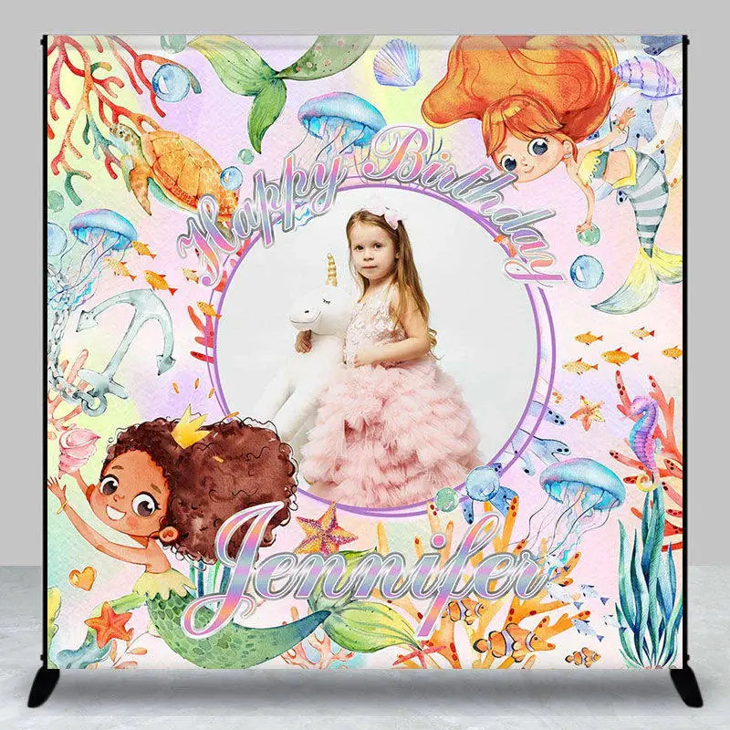Personalized Sea World Mermaid Birthday Backdrop - Aperturee