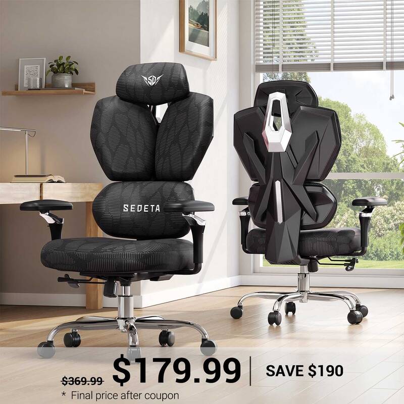 SEDETA ® Home Office Desk Chairs with Headrest Butterfly-Shaped Backrest S100 Ergonomic Office Chair with Lumbar Support 6D ...
