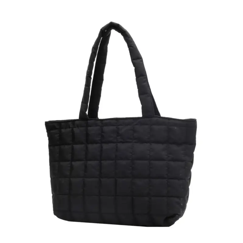 Lightweight Quilted Puffer Tote Bag for Women Large Nylon Tote Handbag Buckle Closure